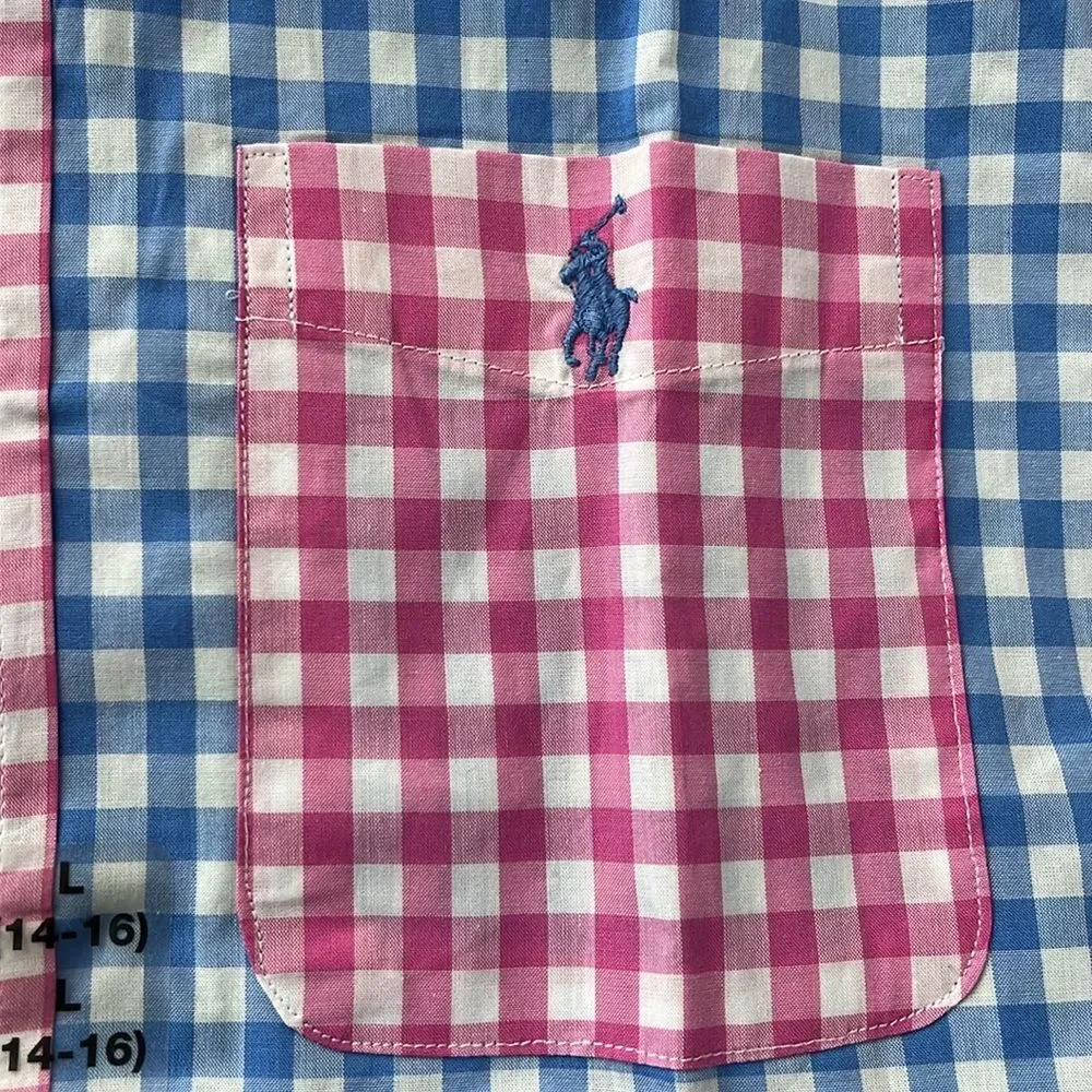 Polo Ralph Lauren Big Boys Short Sleeve Colorblock Check Shirt Poplin L